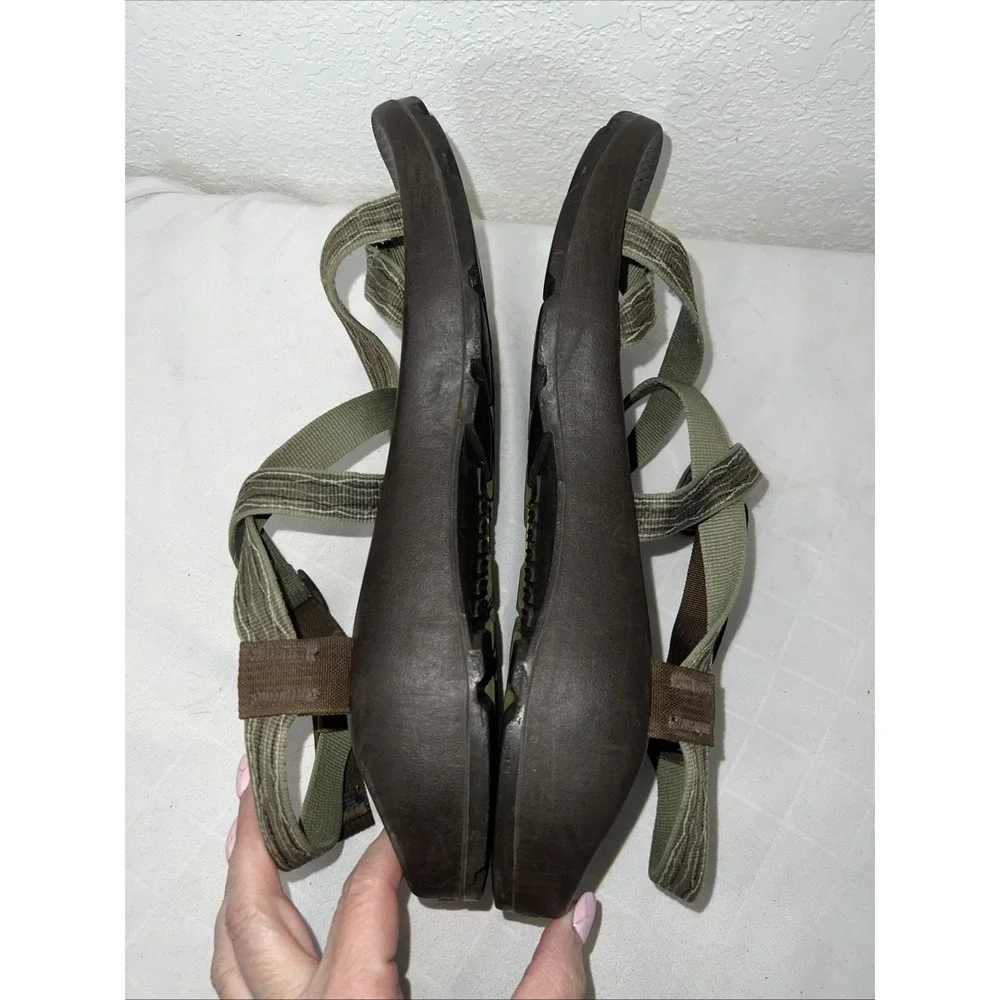 CHACO‎ Z Cloud Brown Green Vibram Sole Sport Toe Loop Sandals Sz 13 Adjustable
